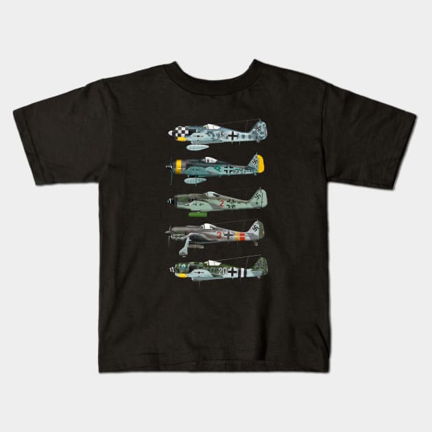 Focke-Wulf Fw190 "Würger" bird butcher aircraft WWII Kids T-Shirt by Jose Luiz Filho